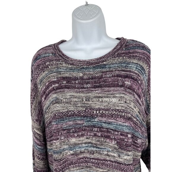 J.Jill Intarsia Mixed Texture Marled Cotton Blend Crewneck Sweater Size L - Picture 2 of 8